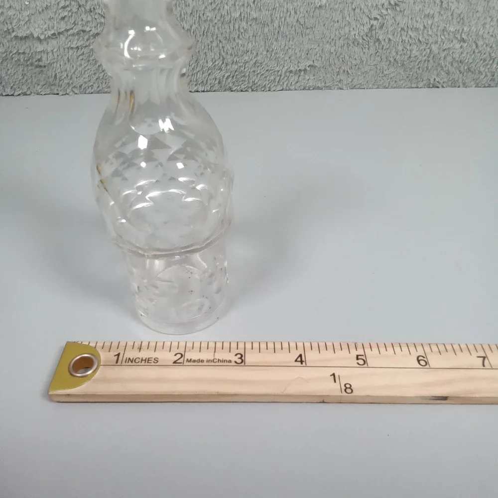 Vintage Clear Pressed Glass Decanter with Stopper Diamond Cut Pattern 7 inch